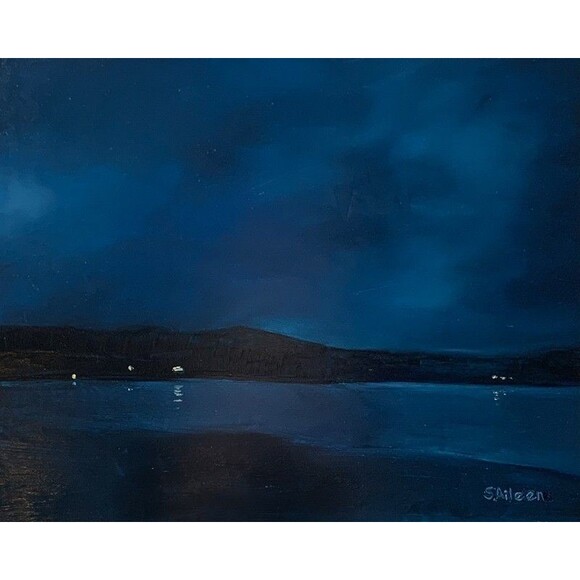 Other - Original Oil Painting Landscape Lake Crescent Nocturne Deep Blue PNW 8x10 Signed